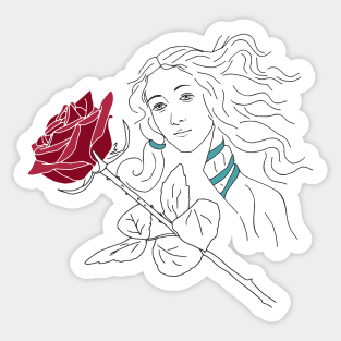 birth of venus - red rose - minimal Sticker